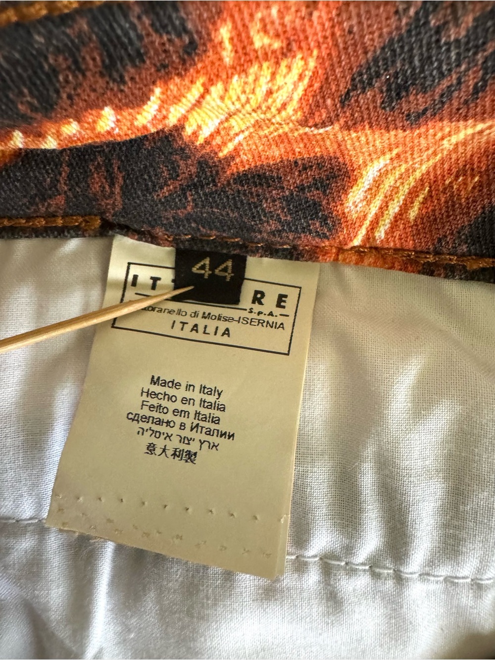 JUST CAVALLI Orange Leopard Denim Button-Front Skirt 8/44 EUC - Picture 9 of 11